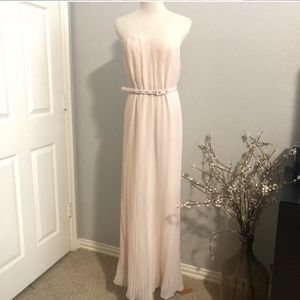 French Connection Nude Sweetheart Pleated Maxi Dress